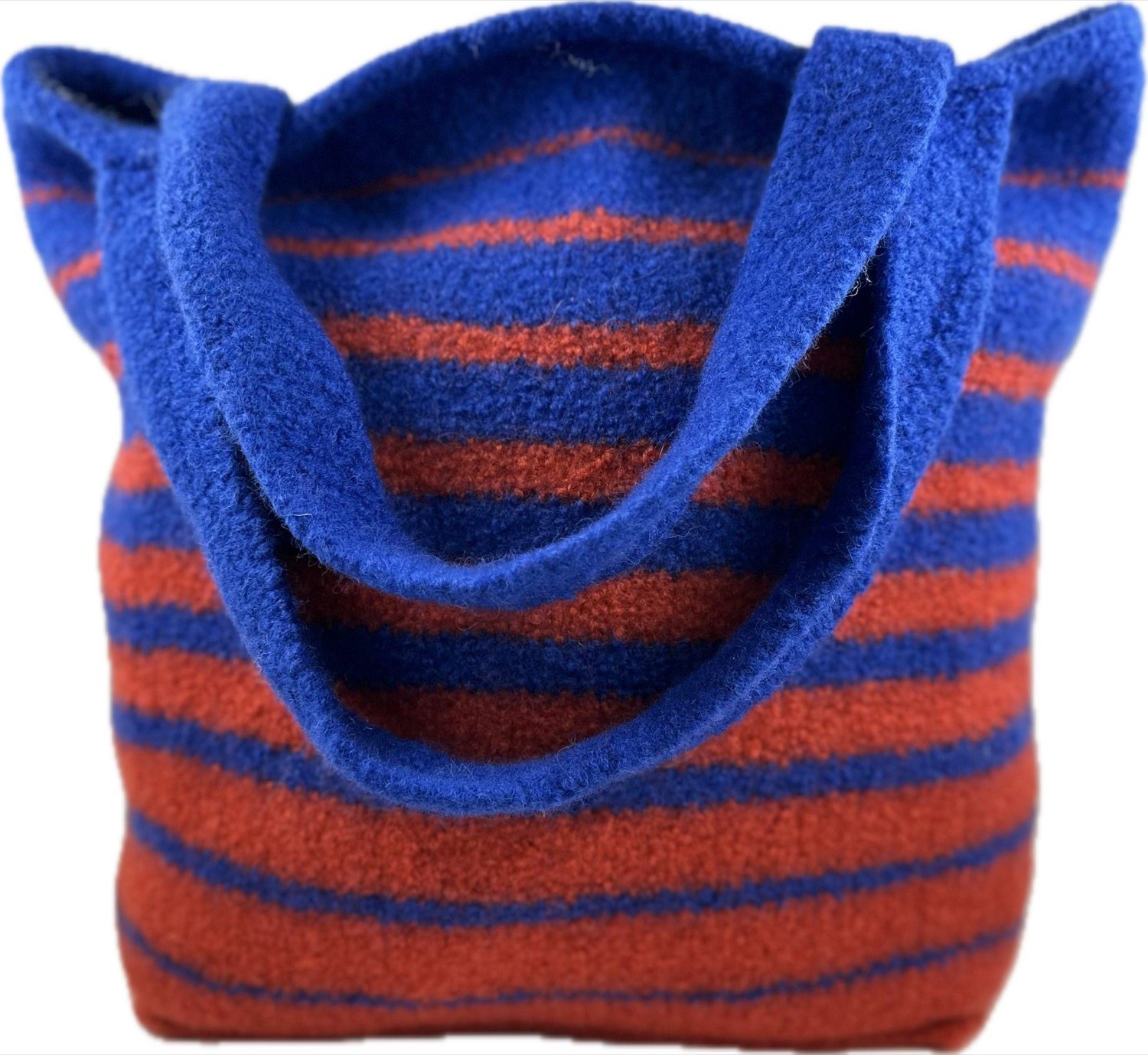 Burnt orange and royal blue felted tote